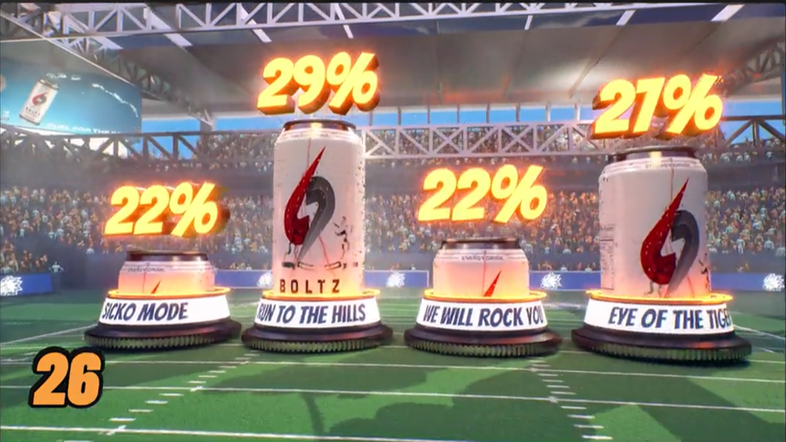 Pick the Song vote rendered live on a stadium videoboard